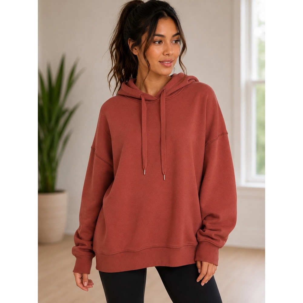 Aerie Womens Oversized Side Zip Fleece Hoodie Clay Red Sweatshirt Medium‎